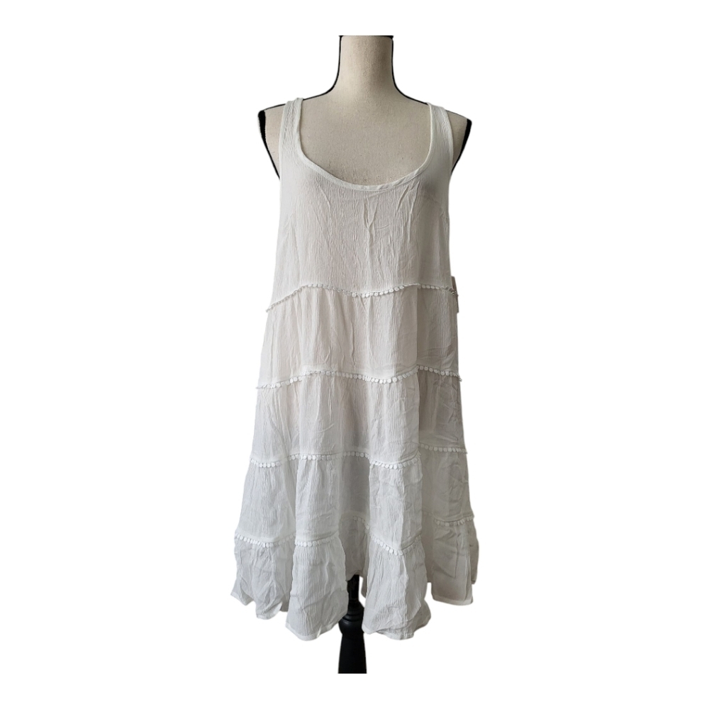 💕Soma Women's Sleeveless‎ Tiered Rayon Caftan Dress Swim Cover Up White XL NWT